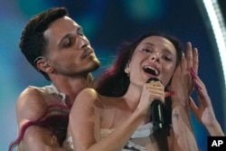 FILE—Eden Golan of Israel performs the song Hurricane during the Grand Final of the Eurovision Song Contest in Malmo, Sweden, May 11, 2024.