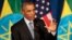 U.S. President Barack Obama gestures during a joint press conference with Ethiopian Prime Minister Hailemariam Desalegn at the National Palace in Addis Ababa, July 27, 2015.