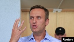 Russian opposition leader Alexei Navalny, who is charged with participation in an unauthorised protest rally, attends a court hearing in Moscow, Russia, July 1, 2019..