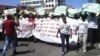 FILE: Some workers of the National Railways of Zimbabwe stage peaceful protests in Zimbabwe's second largest city, Bulawayo.