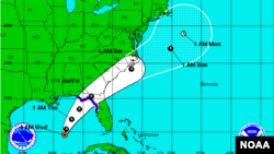 Trayectoria esperada de la depresión y tormenta tropical Hermine.