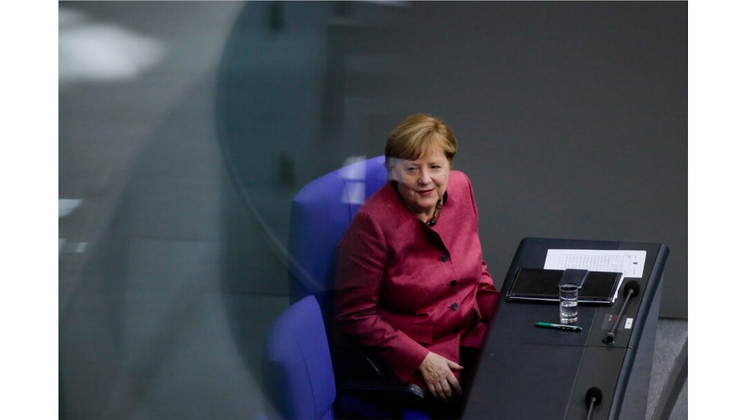 German Chancellor Angela Merkel attends a debate about German government's policies to combat the spread of the coronavirus and COVID-19 disease at the parliament Bundestag, in Berlin, Germany, Thursday, Oct. 29, 2020. (Photo/Markus Schreiber)