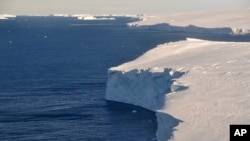 FILE - This 2020 photo provided by the British Antarctic Survey shows the Thwaites glacier in Antarctica. (David Vaughan/British Antarctic Survey via AP, File)