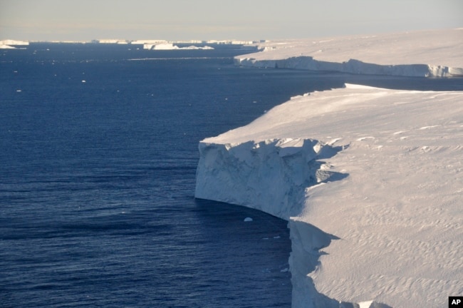 FILE - This 2020 photo provided by the British Antarctic Survey shows the Thwaites glacier in Antarctica. (David Vaughan/British Antarctic Survey via AP, File)