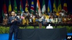 FILE - President Barack Obama answers questions from participants after speaking at the Young African Leaders Initiative's Mandela Washington Fellowship gathering in Washington, Aug. 3, 2015. 