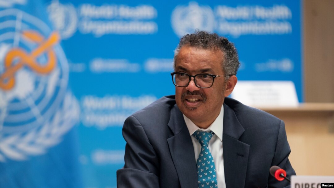 Tedros Adhanom Ghebreyesus, director general of World Health Organization, attends the virtual 73rd World Health Assembly following the coronavirus disease outbreak in Geneva, Switzerland, May 18, 2020. 