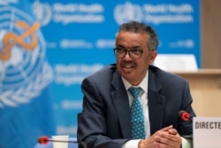 Tedros Adhanom Ghebreyesus, director general of World Health Organization, attends the virtual 73rd World Health Assembly in Geneva, May 18, 2020.