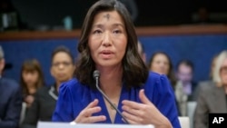 Boston Mayor Michelle Wu responds to questions during a House Committee on Oversight and Government Reform hearing with sanctuary city mayors on Capitol Hill, in Washington, March 5, 2025.