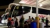 More than 350 migrants boarded eight buses to Tapachula, Chiapas, on August 6. Some felt their choice was either to leave or face possible kidnapping or extortion on Nuevo Laredo’s streets. (R. Taylor/VOA)