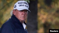 President Donald Trump returns to the White House after news media declared Democratic U.S. presidential nominee Joe Biden to be the winner of the 2020 U.S. presidential election, in Washington, Nov. 7, 2020.