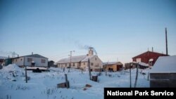 View of the Shishmaref Lutheran Church in Shishmaref, on the remnants of the Bering Land Bridge, western Alaska.