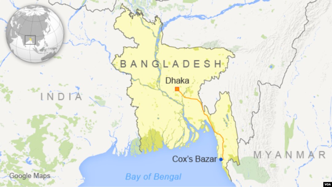 Bản đồ khu vực Dhaka và Cox's Bazar, Bangladesh.