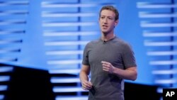 FILE - Facebook CEO Mark Zuckerberg delivers the keynote address at the F8 Facebook Developer Conference in San Francisco, California, April 12, 2016.