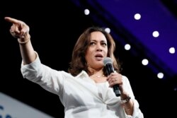 Democratic presidential candidate Sen. Kamala Harris speaks at the Presidential Gun Sense Forum, Aug. 10, 2019, in Des Moines, Iowa.