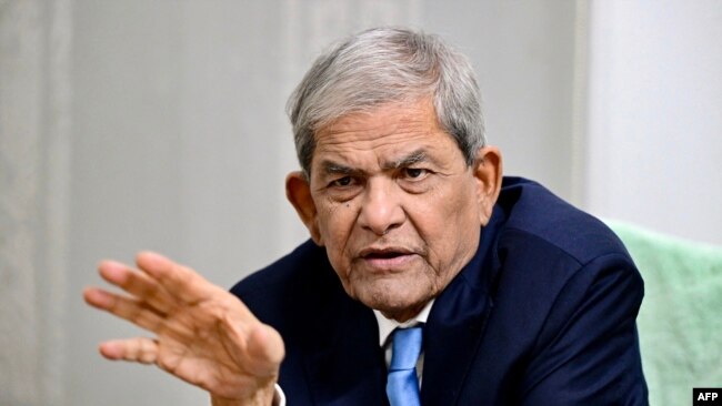 In this photograph taken on August 21, 2024, Bangladesh Nationalist Party (BNP) general secretary Mirza Fakhrul Islam Alamgir speaks during an interview with AFP in Dhaka.