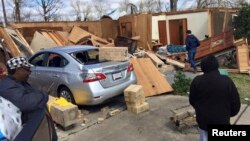 Wreckage is seen at a mobile home park a day after it was hit by a tornado, in Convent, Louisiana Feb. 24, 2016 in a photo provided by the Louisiana Governor's Office of Homeland Security and Emergency Preparedness. 