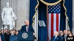 President Donald Trump speaks after being sworn in during the inauguration of Donald Trump as the 47th president of the United States takes place inside the Capitol Rotunda of the U.S. Capitol building in Washington, D.C., Monday, January 20, 2025. It is 