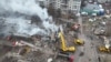 A drone view shows the site of an apartment building hit by a Russian missile strike in Poltava, Ukraine, on Feb. 1, 2025. (State Emergency Service of Ukraine via Reuters)