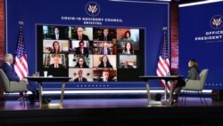 U.S. President-elect Joe Biden and Vice President-elect Kamala Harris hold a virtual meeting with members of the COVID-19 Advisory Board in Wilmington, Delaware, Nov. 9, 2020.