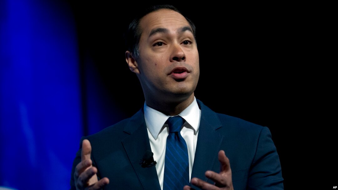Former Housing and Urban Development Secretary and Democratic presidential candidate Julian Castro speaks during the We the People Membership Summit, featuring the 2020 Democratic presidential candidates, at the Warner Theater, in Washington, Apr. 1, 2019