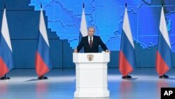 Presiden Rusia Vladimir Putin, menyampaikan pidato kenegaraannya di Moskow, 20 Februari 2019.