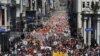 In May of 2011, thousands of Turks march to protest against Internet bans and filtering regulations in Istanbul.