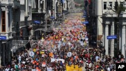 In May of 2011, thousands of Turks march to protest against Internet bans and filtering regulations in Istanbul.