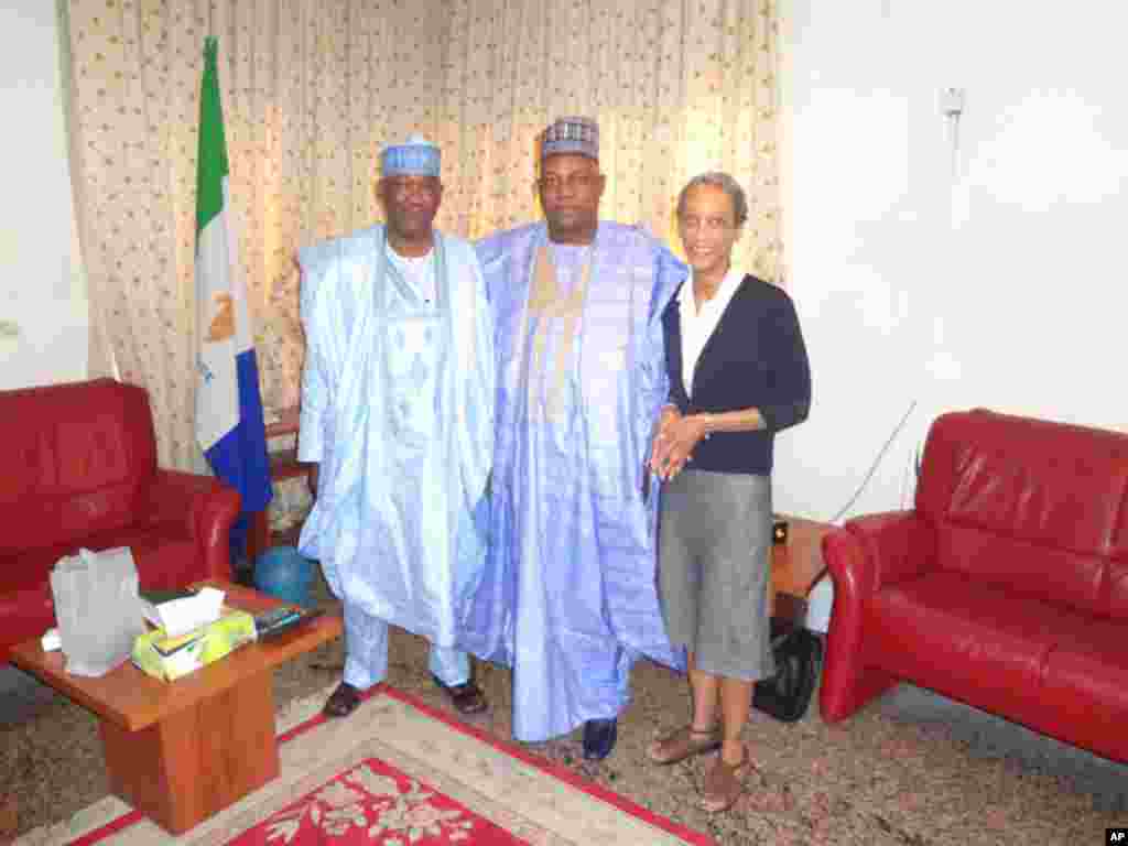 Aliyu Mustapha (VOA), Governor Kashim Shettima, Gwen Dillard (VOA)                         