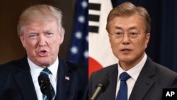 El presidente de EE.UU., Donald Trump (izquierda) se reúne con su homólogo surcoreano Moon Jae-In en la Casa Blanca.