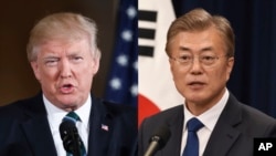 Foto (dari kiri): Presiden Donald Trump dan Presiden Korea Selatan, Moon Jae-in.