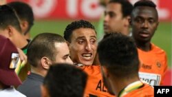 Les joueurs de la RS Berkane jubilent après leur victoire contre le Zamalek à Alexandrie, Egypte, le 26 mai 2019. (Photo by Khaled DESOUKI / AFP)