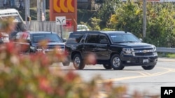 Ukrainian President Volodymyr Zelenskyy's motorcade arrives at the Scranton Army Ammunition Plant in Scranton, Pennsylvania, Sept. 22, 2024.