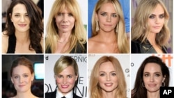 Fotos de algunas de las actrices que han presentado acusaciones contra el productor Harvey Weinstein. Enumeradas a continuación en orden alfabético, de derecha a izquierda: Asia Argento, Rosanna Arquette, Jessica Barth, Cara Delevingne, Romola Garai, Judith Godreche, Heather Graham, Angelina Jolie.
