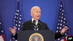 Presiden Joe Biden berbicara tentang kebijakan luar negeri Amerika selama pidato di Departemen Luar Negeri AS di Washington DC, Senin, 13 Januari 2025.