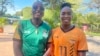 Barbra Banda, captain of the Zambian women's football team, right, and footballer Racheal Kundananji pose for a photo outside the Taj Pamodzi hotel in Lusaka, Zambia, Dec. 20, 2024.