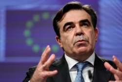European Commission Vice-President Margaritis Schinas speaks during a news conference on actions to prevent a possible COVID-19 third wave, at the EU headquarters in Brussels, Belgium, Jan. 19, 2021.