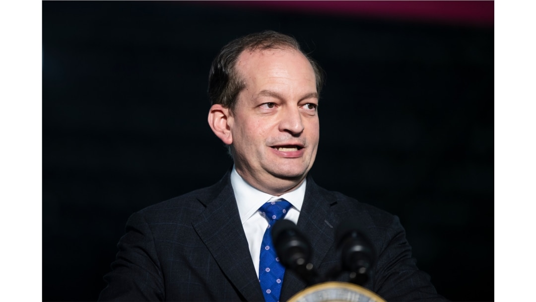 Labor Secretary Alexander Acosta speaks at JLS Automation in York, Pennsylvania, June 6, 2019.