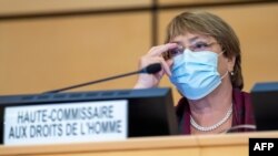 La Alta Comisionada de las Naciones Unidas para los DD.HH., Michelle Bachelet, se refirió entre otros países a la situación de Venezuela y Nicaragua, en una reunión del consejo en Ginebra, el lunes 14 de septiembre de 2020.