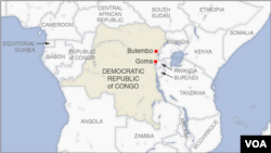 Map of DRC showing location of Butembo and Goma