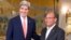 US Secretary of State John Kerry, left, meets with Tunisian President Mohamed Moncef Marzouki at the Carthage President's residence, Feb. 18, 2014, in Tunis. 