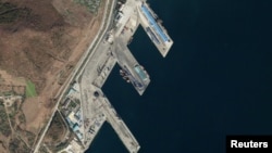 A satellite image shows a port in Rason, North Korea, Oct. 27, 2023. Planet Labs Pbc/Handout.