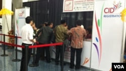 Para peserta mulai mendaftarkan diri untuk mengikuti kongres Diaspora Indonesia di LA Los Angeles Convention Center (6/7).