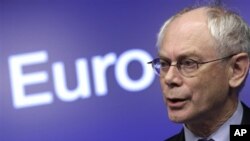 협상 후 기자회견을 갖는 헤르만 반 롬푀이 유럽연합 유럽 이사회 의장