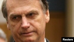 Le député fédéral Jair Bolsonaro au siège de la Fédération des industries de Rio de Janeiro , Brésil, 6 août 2018. 