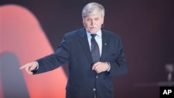 The Honorable Romeo Dallaire speaks during We Day at Air Canada Center on Friday, Sept. 28, 2012, in Toronto. The retired Lt. General supports the Code Blue Campaign. (Photo by Arthur Mola/Invision/AP)