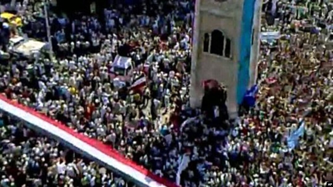 An image taken from footage uploaded on YouTube shows hundreds of thousands of Syrian anti-government protesters flooding the streets of the central city of Hama on July 1, 2011
