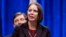 FILE - Secretary of State Shenna Bellows speaks at an event, January 4, 2023, in Augusta, Maine. Bellows on December 28, removed former President Donald Trump from the state’s presidential primary ballot under the Constitution’s insurrection clause.