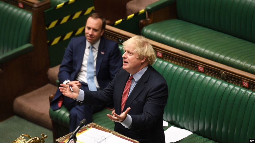 Perdana Menteri Boris Johnson di Majelis Rendah Parlemen Inggris, di London tengah, 20 Mei 2020. (Foto: AFP)