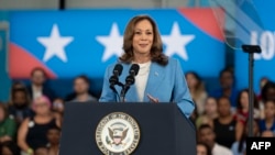 U.S. Vice President and Democratic presidential nominee Kamala Harris speaks at the Hendrick Center for Automotive Excellence on the Scott Northern Wake Campus of Wake Tech Community College in Raleigh, North Carolina, on Aug. 16, 2024.