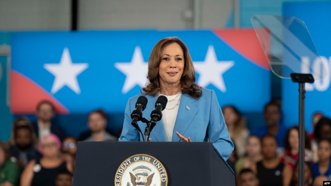 FILE - U.S. Vice President and Democratic presidential candidate Kamala Harris speaks at the Hendrick Center for Automotive Excellence on the Scott Northern Wake Campus of Wake Tech Community College in Raleigh, North Carolina, Aug. 16, 2024.